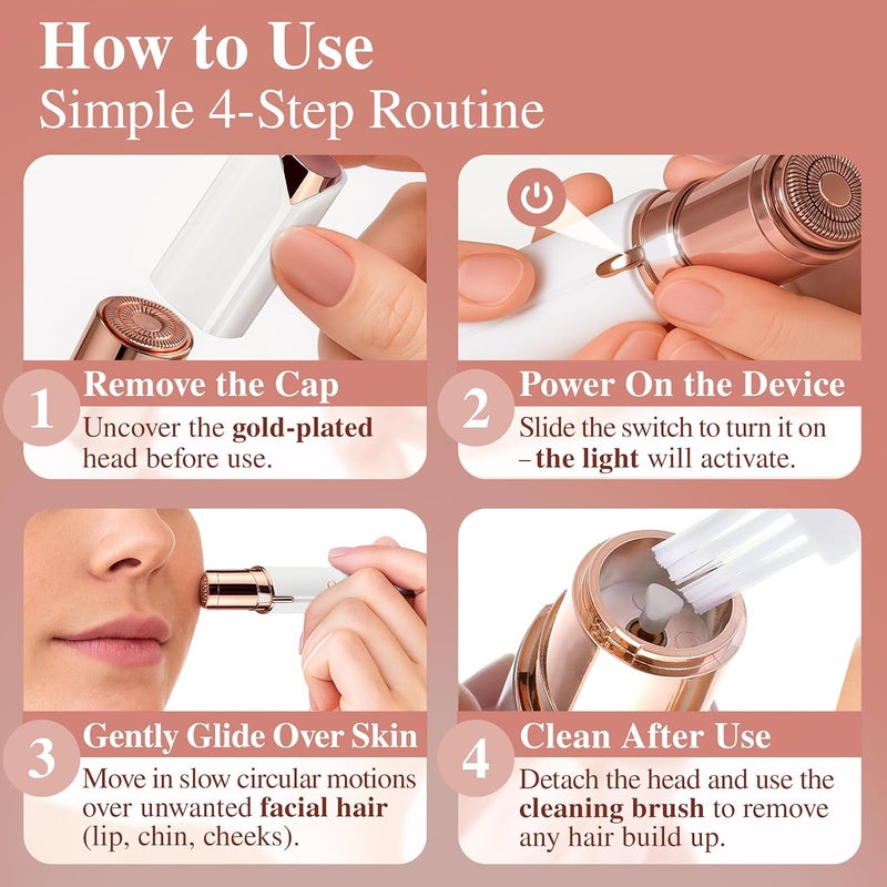 VISOFO Facial Hair Removal for Women | Upper Lip Mustache Remover Device Face Shaver Woman Chin Peach Fuzz Electric Trimmer Dermaplane Female Razor Ladies Tweezers Lady Epilator Girls by (White) - Image 5